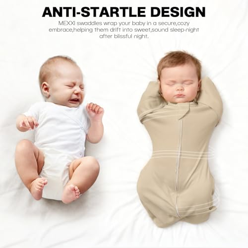 Image of MEXXI Baby Transitional Swaddle, 2 Pack Sleep Sack With Arms Up, 0.5 TOG