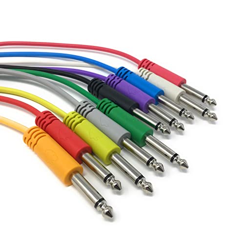 PolarNoise 6,35 mm 1/4" Jack Blindado TS Mono Patch Cables - (10 colores/7 longitudes) Juego de 5 - Rojo - 120 cm