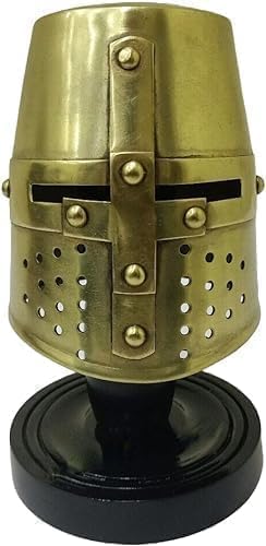 Medieval Templar Crusader Cross Helmet With Stand Greek Knight Armor LARP Replica SCA Battleworn Golden Helmet for Home Décor Cosplay
