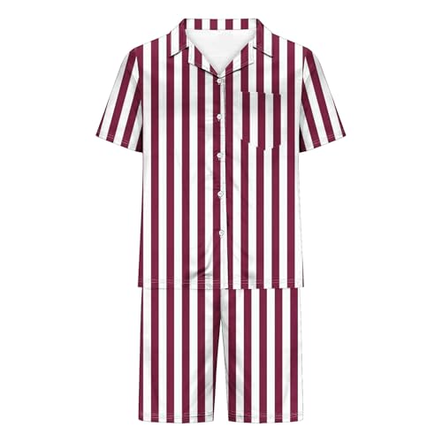 Cambkatl Men's Smooth Striped Satin Pajama Set Short Sleeve Silk Sleepwear Classic Button Down 2-Piece Pjs Set3