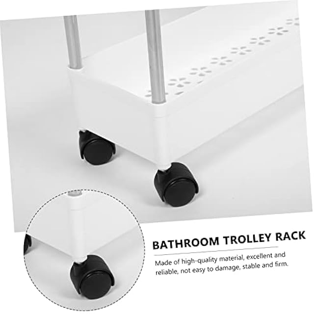 Cabilock 1Pc Kitchen Double-Layer Trolley Rack with Wheels Multi-Layer Movable Storage Stand for Bathroom Lightweight and Portable for Organizing Scattered Objects-vxIu37bP