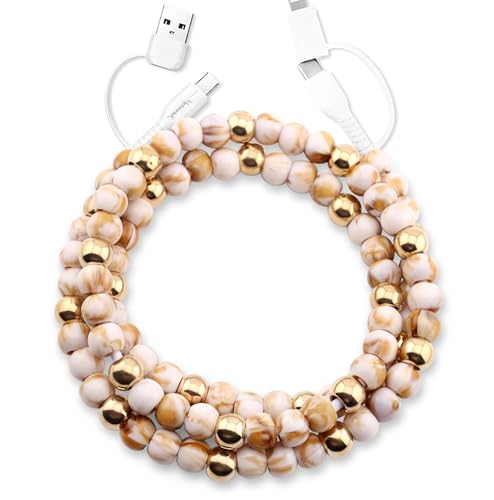 Image of Stylish Beaded Phone Charger Cable Colors USB Charging Cord for Smartphones (4-1, Marble & Gold, 3.3ft)