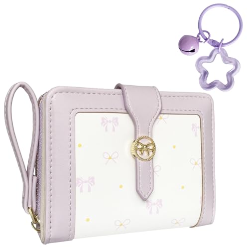 Image of Cute Wallet Girls Bow Small Little Wallets For Women Zipper Coin Pocket Purse (Purple)