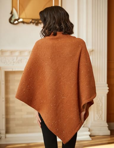 Image of BEAUTELICATE Women Wool Poncho Knitted Tweed Wool Sweater Pullover Pile Collar Cape