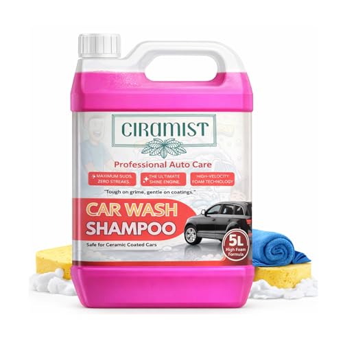 Image of Ciramist Premium Car Wash Shampoo - High Foam Cannon Soap & Wax Safe Detailing Formula - pH Balanced, Streak-Free, Hyper-Concentrated Foam for Scratch-Free Car Cleaning 5LTR
