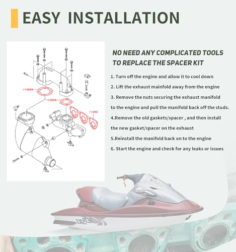Image of Exhaust Gasket Repair Kit for Kawasaki Jet Ski 1100 ZXi, STX 1100, STX DI & Ultra 130 (1996-2004), Exhaust Head Pipe & Muffler Gaskets Replacement Set