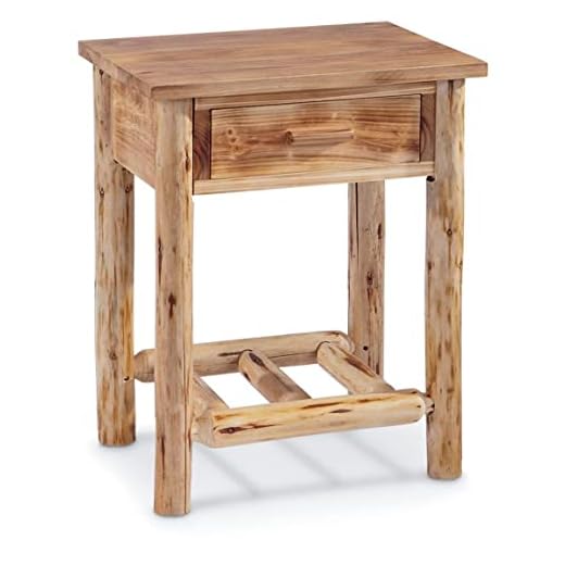 Rustic Pine Log End Table with Drawer