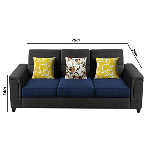 Image of Casaliving Nancy 3 Seater Sofa Set for Living Room | Colour - Black Blue