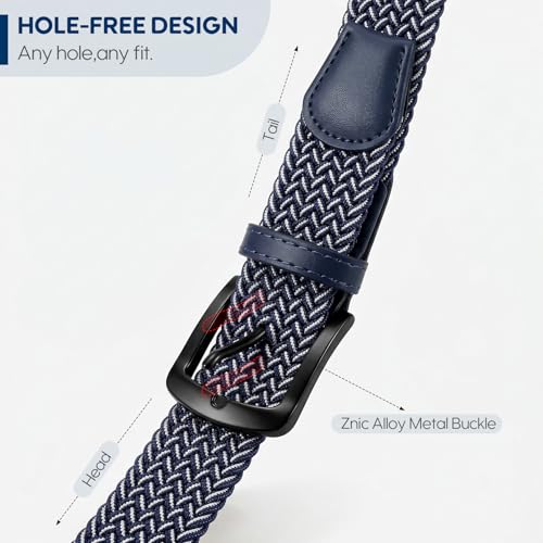Image of SUOSDEY Men Stretch Braided Belt, Elastic Belt for Jeans Pants Casual Golf Belt 1 3 /8 inch