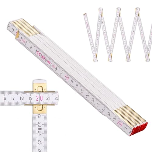 Metrie™ Mètre pliant PROFI 10 – Mètre en bois 2 m | Blanc | Bois laqué, articulations en acier – Échelle duplex, Fabriqué dans l’UE | Robuste et précis | CE Cl. III | 1 pièce