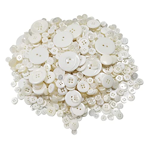 NiidodKatzi 600-700 pcs Round Resin Buttons Assorted Sizes for Crafts Sewing DIY Manual Button Painting DIY Handmade Ornament Buttons 2 Holes and 4 Holes (White?
