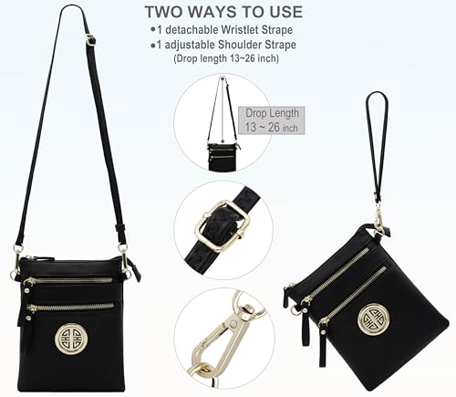 Solene Small Multi Zipper Pockets Crossbody Bag with Detachable Wristlet4