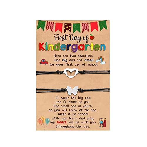 Image of NIQIPOK Back to School Bracelets for Mommy and Me Kindergarten Bracelets Set,First Day of School Bracelet Mother and Daughter Heart Matching Wish Adjustable Bracelets (Butterfly)