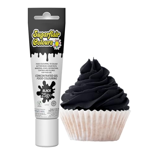 Sugarflair Essentials Black Food Colouring Gel 25g - Concentrated Gel Food Dye for Cake Decorating Buttercream Fondant Royal Icing - Vegan Kosher Bake-Stable