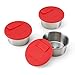 Instant Pot 5252093 Official Stainless Steel Baking Cups with Silicone Lids, Set of 3, Red