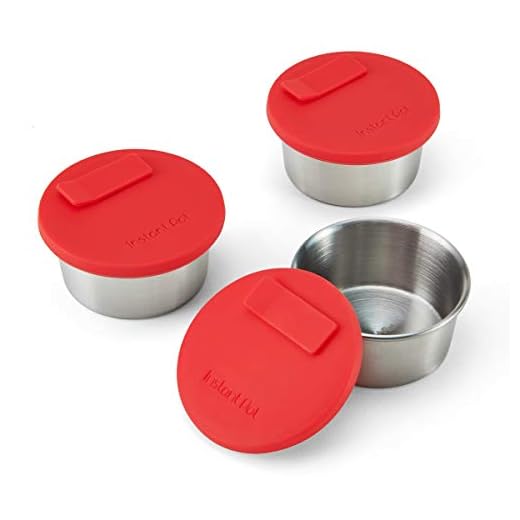 Instant Pot Official Stainless Steel Baking Cups with Silicone Lids, Set of 3, Red