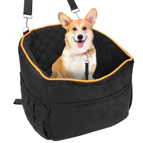 Vivifying Hundeautositz, Memory-Schaum, Hundebett für kleine Hunde unter 11kg, Abnehmbarer Hunde-Sitz, Auto-Hundesitz für Vorder- und Rücksitze, Höhenerhöht, mit Aufbewahrungstaschen (Schwarz)
