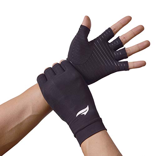 BANILLUE Copper Balance Compression Arthritis Gloves – Guaranteed Copper Infused Fit Fingerless Glove to Speed Up Recovery & Relieve Symptoms of Arthritis, RSI, Tendonitis & More – 1 Pair(Medium)