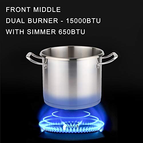 SDADI Kitchen Gas Cooktop 36" Stainless Steel Range top with 1 Dual Burner for Simmer NG/LPG (kit not included) convertible SDRT3601U