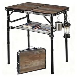 Folding Picnic Table 2ft Portable Camping Table Adjustable Heights Metal Aluminum Lightweight Foldable Small Outdoor Card Table with Carry Handle for Outside Indoor Camp Cooking BBQ Beach