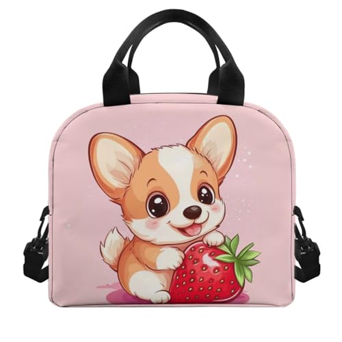 Strawberry Dog Kindergarten Backpack for Girls with Lunchbox Lightweight School Bag Cool Shoulder Laptop Daypack Insulated Thermal Bag School Supplies Set for Kids Teens 4 Pieces3