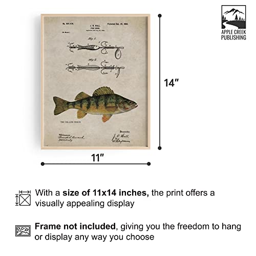 Apple Creek Antique Fly Fishing Lure Us Patent Poster Art Print Yellow Perch Largemouth Bass Walleye Muskie Lures Poles 11X14 Wall Decor Pictures thumb #1