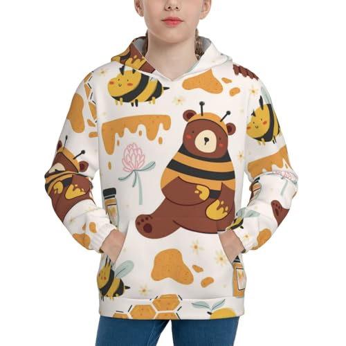 Cute Bee Honey Jar Hive Bear Kid Hoodies Boys Sweatshirts Girls Pullover with Pocket