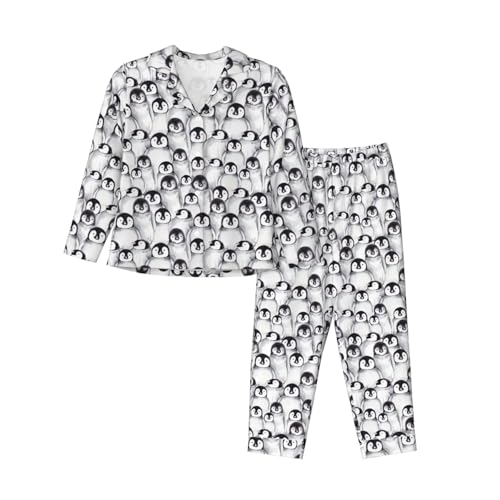 Pyjama à manches longues pour femme vêtement de nuit imprimé pingouins élégant