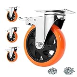 RRIUTO Roulette Pivotante avec Frein 125 mm, 4 Roulettes pour Meubles Roulettes Charge Lourde Roue Plaques Industrielles Transport, Max 900KG (16 Vis Incluses)