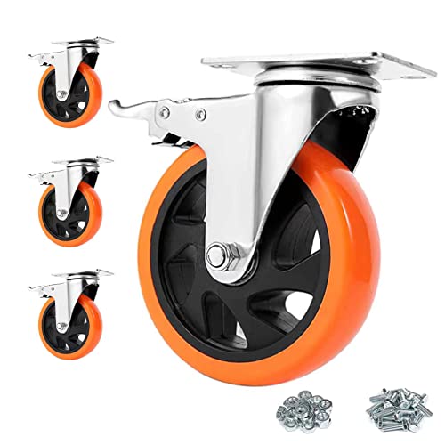 RRIUTO Roulette Pivotante avec Frein 125 mm, 4 Roulettes pour Meubles Roulettes Charge Lourde Roue Plaques Industrielles Transport, Max 900KG (16 Vis Incluses)