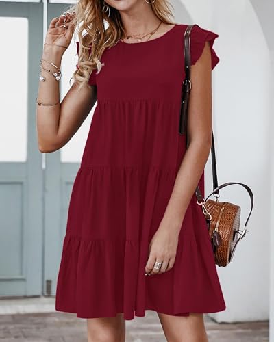 Image of KIRUNDO Summer Dresses for Women Sundress Sleeveless Ruffle Sleeve Round Neck Loose Short Flowy Pleated Mini Babydoll Dress