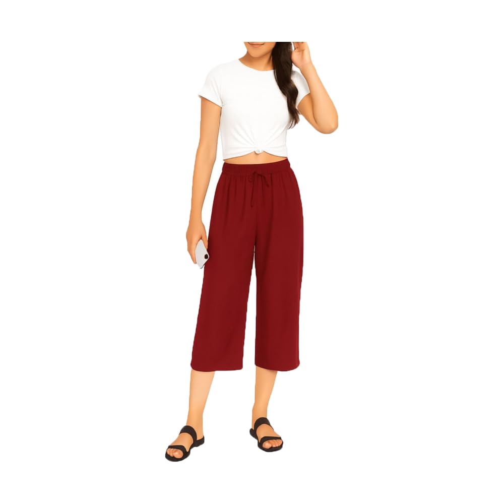 brand flex Women's Cotton Solid Plain Loosefit Capri, 3/4th Capri, Trousers For Women (Marrone) Single Pack-picture-36