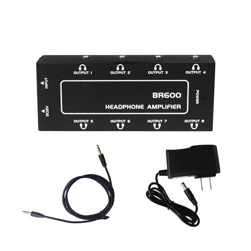 bairutong 9-Jack Multi Headphone Audio Splitter,Headphone Amplifier Stereo Audio Amp with 12V 1A Power Adapter Distributor Headphone Splitter for Studio and Stage