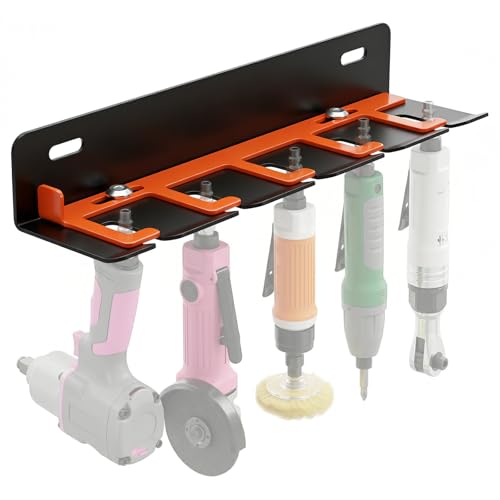 Suwimut Air Tool Holder Wall Mount Air Tool Rack Lockable Pneumatic Tools Hanger for Garage Shop Storage Organize Fit 1/4 Standard Connection Accessories 5 Slots
