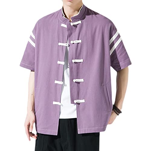 Chemise en lin abricot style chinois et col montant pour homme