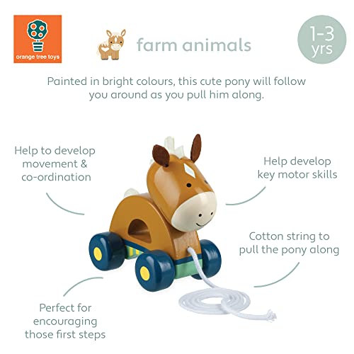 Image of Orange Tree Toys Pony Pull Along | Hand Painted Colorful Wooden Toy for Toddlers Age 12m+, Sustainably Made, Perfect for Encouraging First Steps and Developing Key Motor Skills