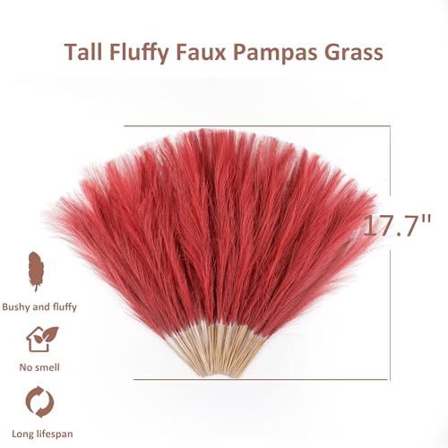 Acfruits Burgundy Pampas Grass Small, 30 Pcs 17" Faux Pampas Grass Short Decor, Pompas Grass Flower Arrangement and Vase Filler for Boho Home Wedding Decoration — view 2