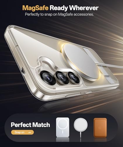 Image of Vihibii PC,Silicone For Samsung Galaxy S25 Clear Magnetic Back Cover With Stand,Compatible With Magsafe,[Anti Yellowing] Shockproof & Scratch Proof,Transparent Silm Phone Case 6.2 inch 2025,Clear