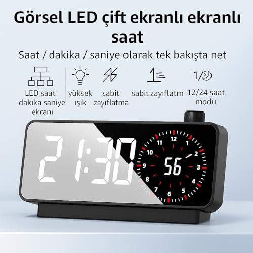 Plentiful Aynalı Led Ekranlı Saat,Elektronik Masaüstü Çalar Saat, Çift Dijital Çalar Saat, Başucu Ofisi Için Geri Sayımlı Kompakt Sıcaklık Göstergesi
