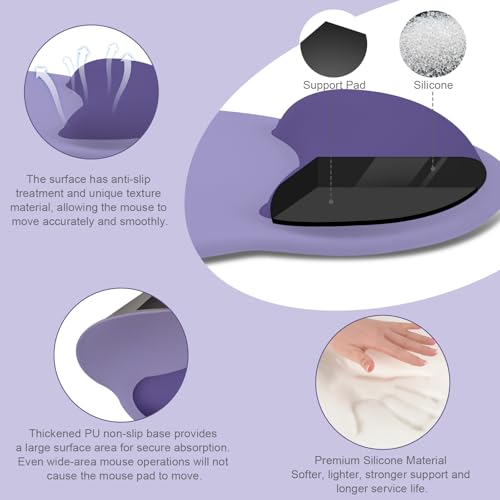 Image of MOSISO Wrist Rest Support for Mouse Pad&Keyboard Set, Circle Curved Ergonomic Mousepad&Coaster Non-Slip Base Home /Office Pain Relief&Easy Typing Pad with Soft Cloth&Raised Memory Foam, Imperial Purple