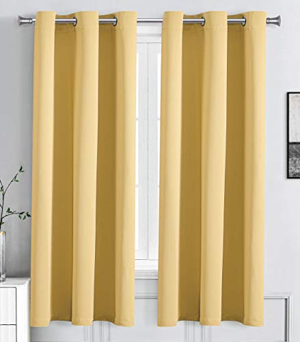 WPM Triple Weave Blackout Curtain Room Darkening 2 Panels/Drapes for Living Room, Mustard Yellow Thermal Insulated Grommet Bedroom Window Draperies (Mustard Yellow, 42" W X 63" L)