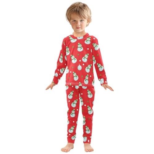 Pajama Sets Long Sleeve Snowman Pattern on Red Soft Comfy Sleepwear 2 Piece PJS 3-8T2