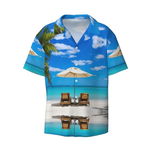 Chemise boutonnée homme imprimé mer tropicale en blanc élégant finitions haut de gamme