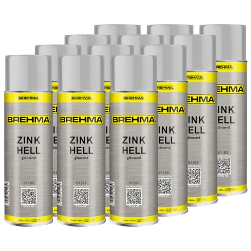 BREHMA 12x Zinkspray hell glänzend Grundierung Korrosionsschutz bis 300° C 400ml