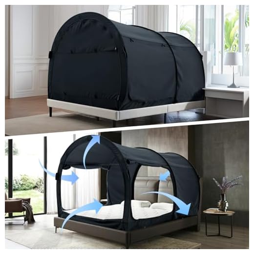 Alvantor Canopy Bed Dream Privacy Space Full Sleeping Tents Indoor Pop Up Portable Frame Curtains Breathable Grey Cottage (Mattress Not Included) Reducing Light, Charcoal
