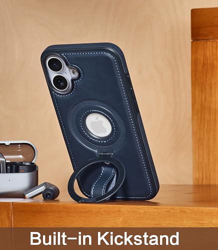 Étui cuir iPhone 16 Plus MagSafe équipé d'un support bleu - 7