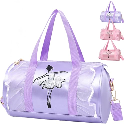 XIEXIESHER Tanztasche, Balletttasche Mädchen, Handtasche Kindertasche, Sporttasche Mädchen, Umhängetaschen für Schule, Arbeit, Urlaub, Shopping, Schwim, Mädchen(Lila)