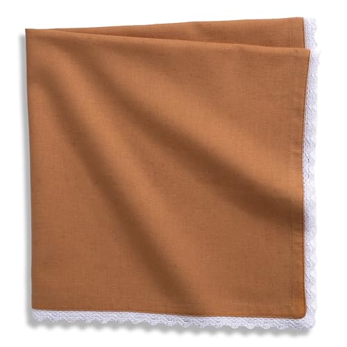 Image of FINGERCRAFT Lace Trim Cloth Napkins Set of 6, 20x20 Inch Cotton Linen Blend Dinner Napkins, Reusable Washable Table Napkins for Wedding, Farmhouse Dining, Parties & Home Decor (Rust)