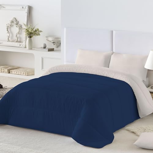 NATURALS - Edredón Nórdico 300 Gramos Liso Bicolor - Reversible - Microfibra Extrasuave - Acolchado Gran Confort y Transpirable - Azul/Piedra - Cama 90/105 (180x260 cm) - Fabricado en España