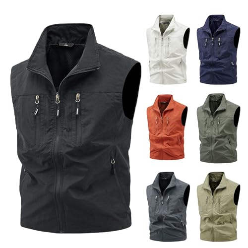 Gilet de pêche sans manches pour homme veste randonnée légère coupe-vent avec poches